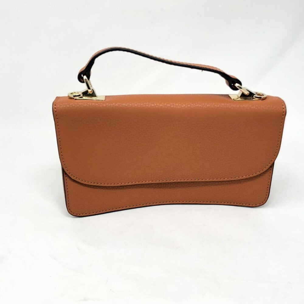 Susu Premium Leather Tan Handbag Green Interior Zippered Pocket Top Handle